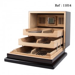 Ebony cigar humidor, 75 cigars, 2 drawers, 335 x 300 x 212 mm