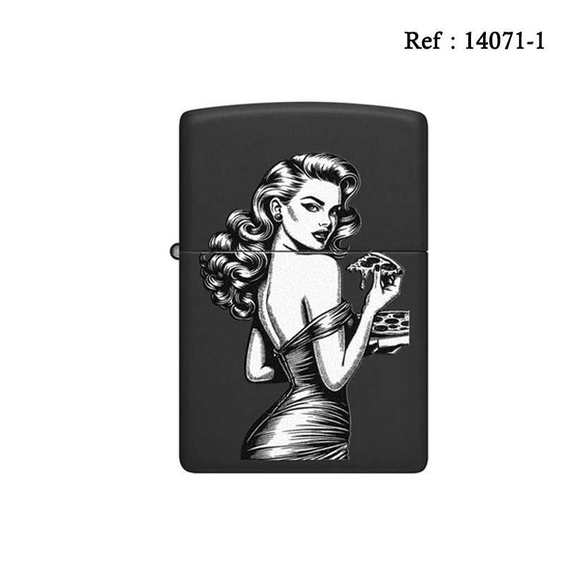 Briquet ZIPPO noir mat PinUp & Pizza