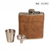 Coffret Flasque 180 ml Acier gainé brun antique+1 gobelet+1 entonnoir