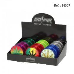 Plastic grinder Hemp leaf Ø 6 cm, 2 parts, assorted per 12 pcs