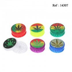Grinder plastique Hemp Leaf Ø 6 cm, 2 éléments, display de 12