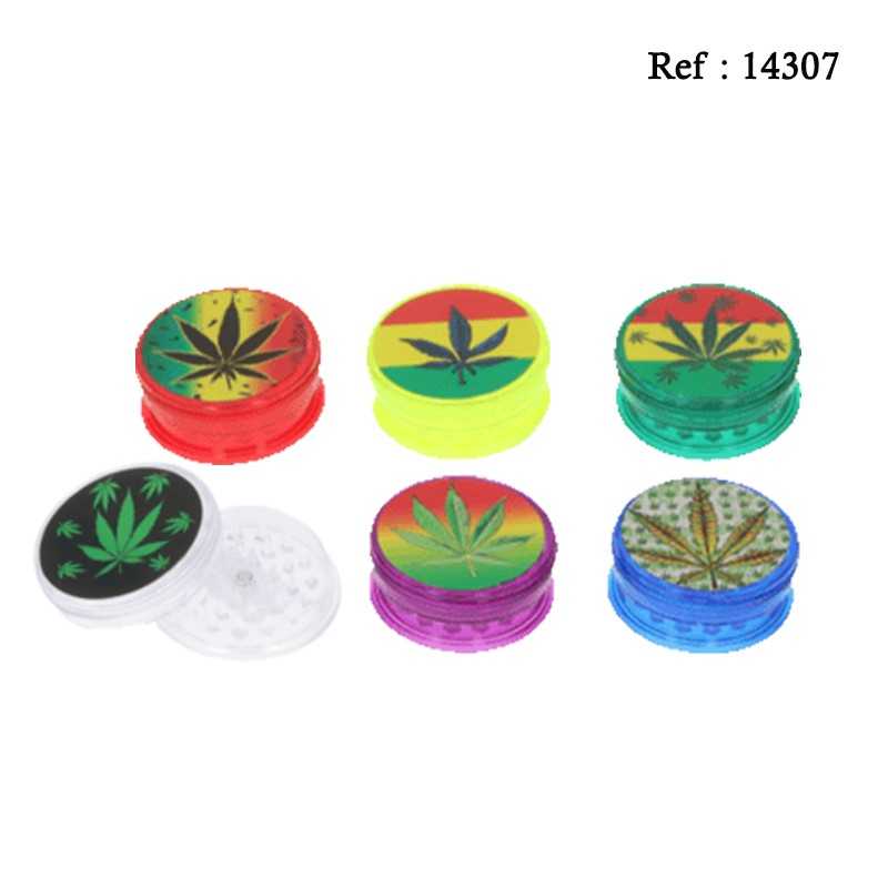 Grinder plastique Hemp Leaf Ø 6 cm, 2 éléments, display de 12