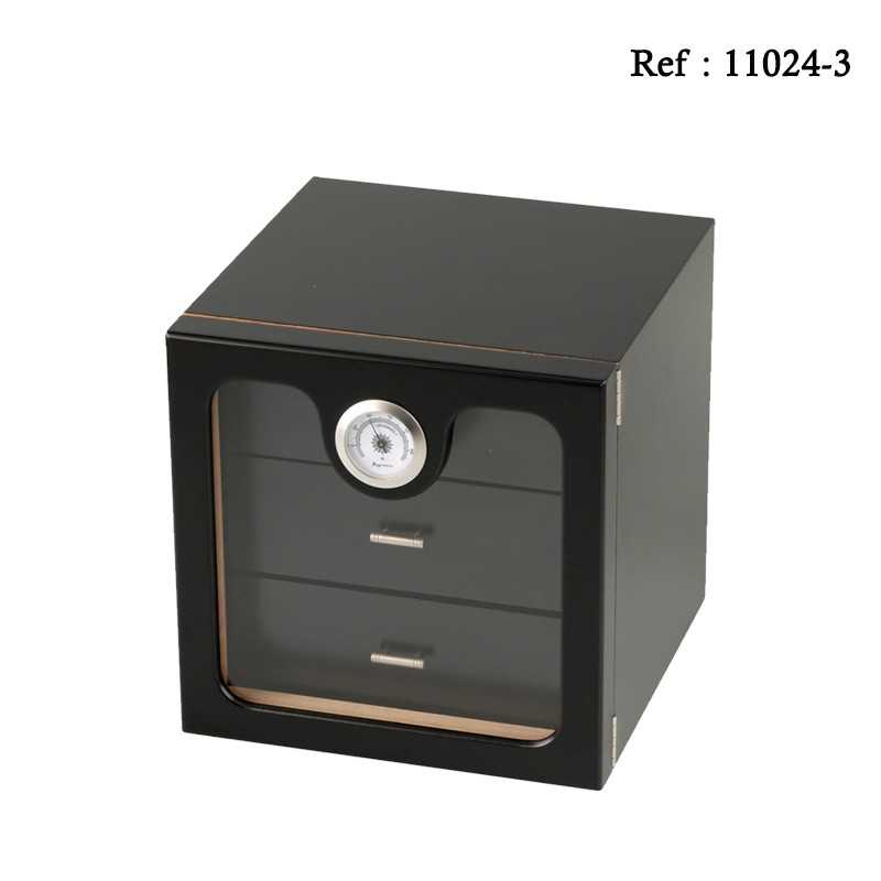 Cigar Humidor Black for 50 cgars, 3 drawers, 240 x 240 x 245 mm