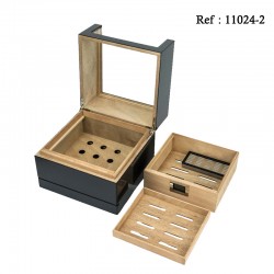 Cigar humidor with glass Carbon finish for 50 cigars, 265 x 264 x 235