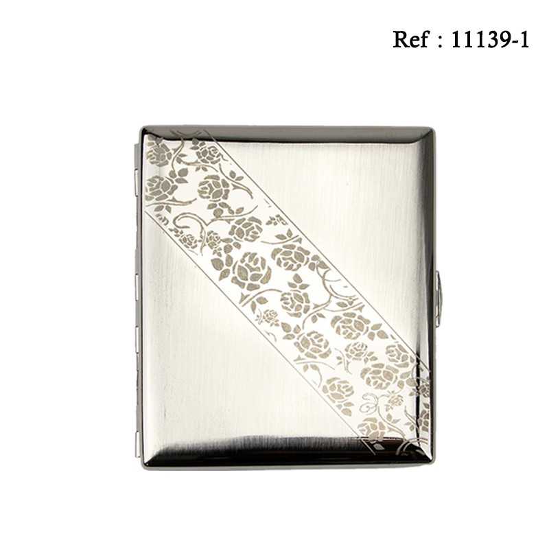 Cigarette case JC met.nickel brushed/ornament diagonal 20 cigarettes