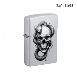 Briquet ZIPPO Acier satin décor Tête de Mort/Serpent