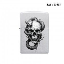 Briquet ZIPPO Acier satin décor Tête de Mort/Serpent