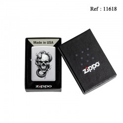 Briquet ZIPPO Acier satin décor Tête de Mort/Serpent