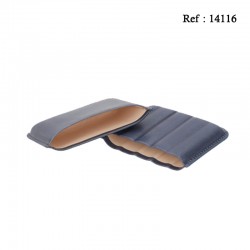 Etui cigare cuir Bleu/Gris pour 5 pièces, Ø 3.9 cm, longueur 12 cm