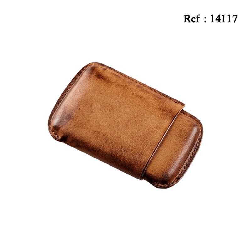 Cigar case 4 pcs leather color cognac, Ø 2.8 cm