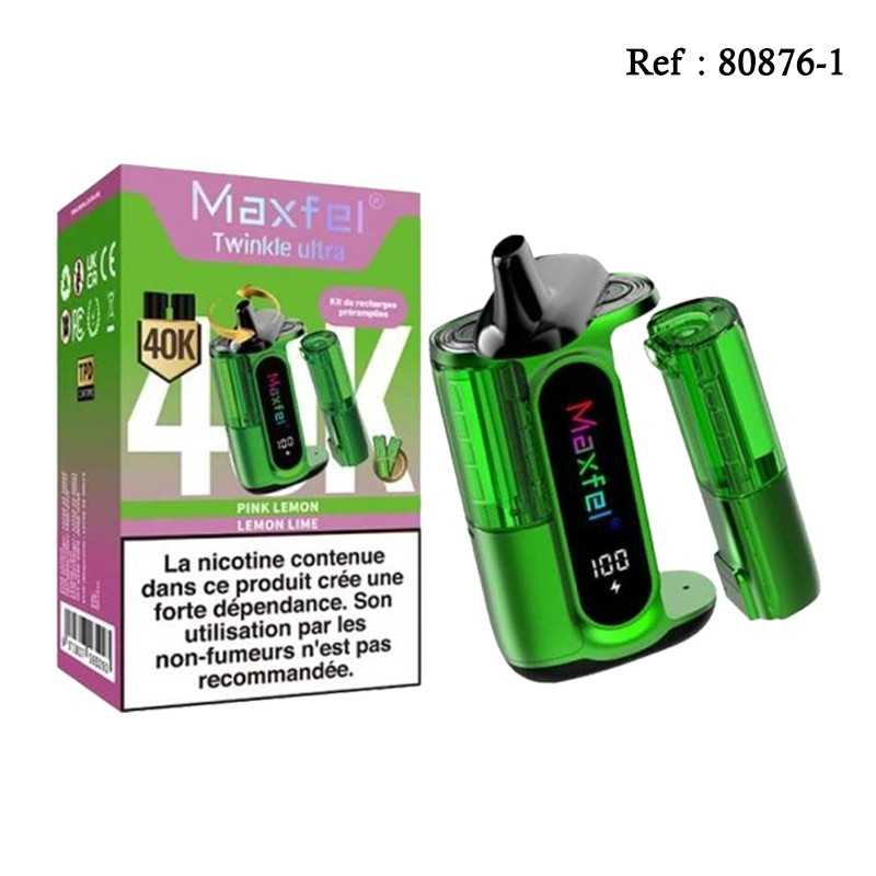 40K 2 en 1 Pink Lemon et Lemon Lime 20mg/mL Maxfel Twinkle Ultra