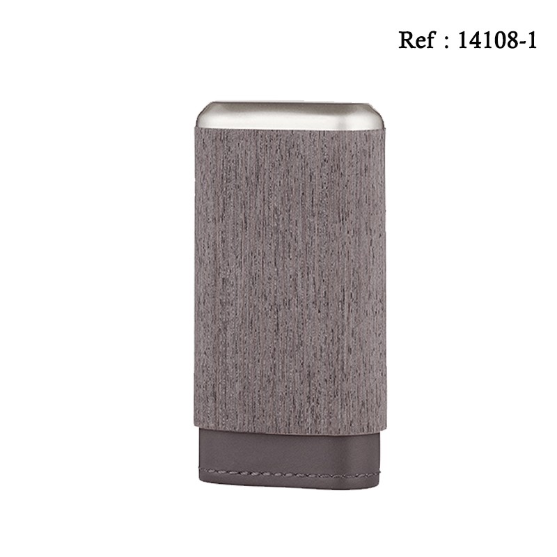Cigar case for 3 pcs veneer wood leather grey long 14cm Ø 2.5cm