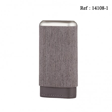 Etui 3 cigares placage bois cuir Gris, longueur 14 cm, Ø 2.5 cm