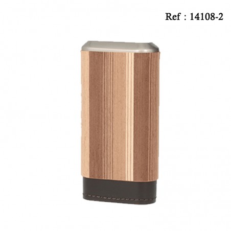 Etui 3 cigares placage bois cuir Doré, longueur 14 cm, Ø 2.5 cm