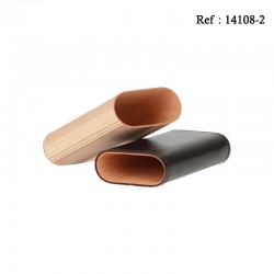 Etui 3 cigares placage bois cuir Doré, longueur 14 cm, Ø 2.5 cm