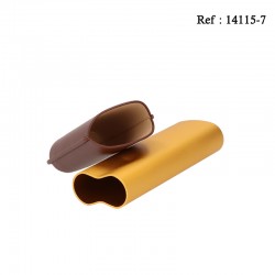 Cigare case 2 pcs anodised alu gold finish/brow Ø 6 cm long 16-19 cm