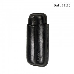 Cigar case for 2 pcs Black imitation leather long 13.5 cm Ø 5.3 cm