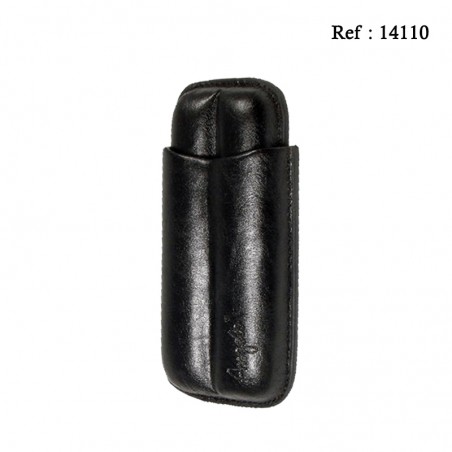 Cigar case for 2 pcs Black imitation leather long 13.5 cm Ø 5.3 cm
