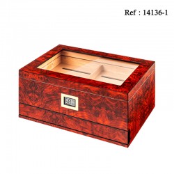 Cave à cigares vitrée Marron/Rouge avec accessoires, 345 x 240 x 155