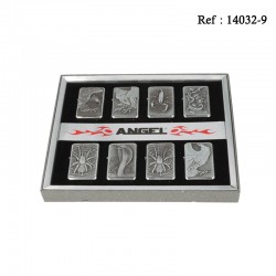 Briquet essence Angel Chromé, décor Araignées, coffret de 8