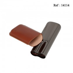Etui 2 cigares Cuir Brun Clair, Ø 5.3 cm, longueur 15 cm