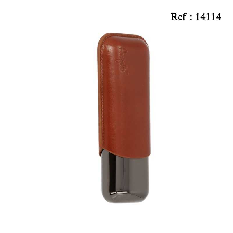 Cigare case for 2 cigars leather brown Ø 5.3 cm L 15 cm