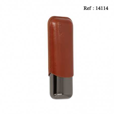 Etui 2 cigares Cuir Brun Clair, Ø 5.3 cm, longueur 15 cm