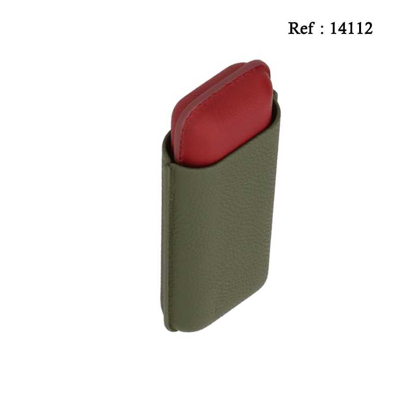 Etui 2 cigares Cuir Kaki/Rouge, Ø 5.8 cm, longueur 16 cm