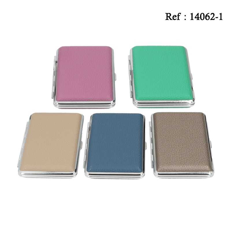 Etui 14 cigarettes 100mm simili cuir rubber coloris ass,display de 10