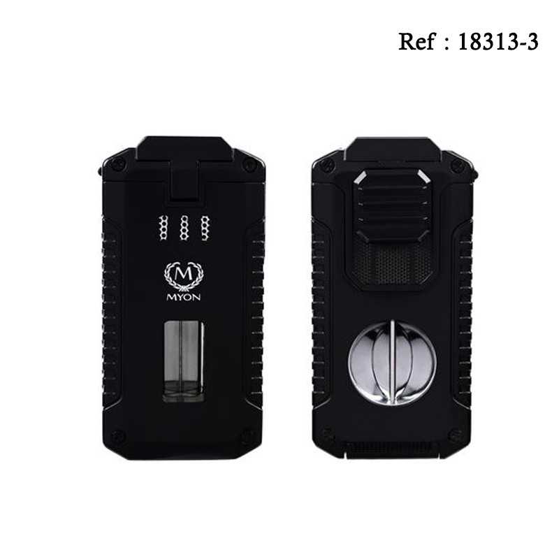Briquet MYON VIRARON Triple Jet Noir, embout V et Circulaire