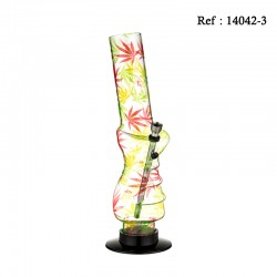 Bang 32 cm en acrylique Transparent décor Feuilles Ø 5 cm, chillum