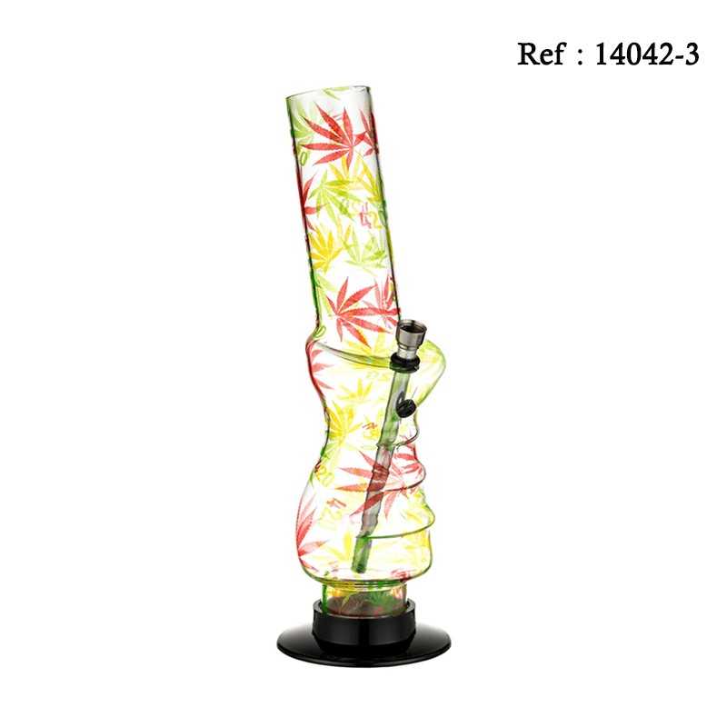 Bang 32 cm en acrylique Transparent décor Feuilles Ø 5 cm, chillum