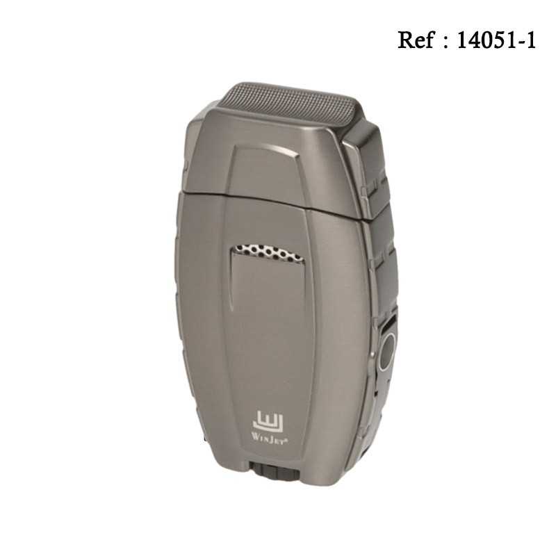 Briquet double jet Winjet Gun métal brossé, emporte-pièce, repose cigare